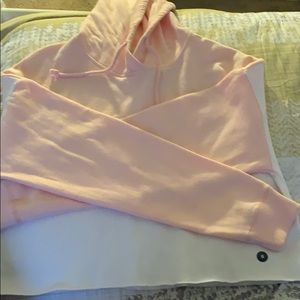 Pink and White Cropped Hoodie